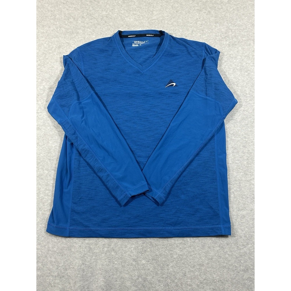 Nike Golf Shirt Men Large Blue Tour Performance‎ Long Sleeve Tee Logo Large